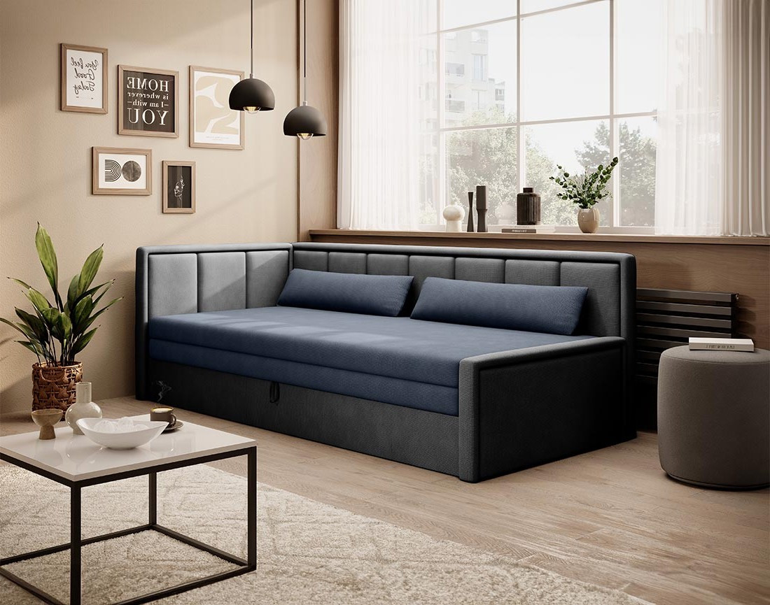 Canapé 3 places gauche convertible avec coffre en velours James