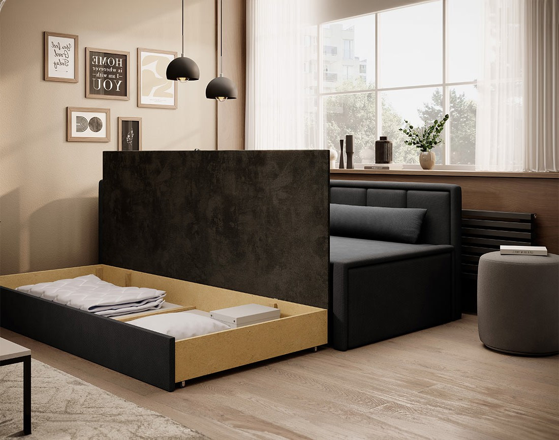 Canapé 3 places gauche convertible avec coffre en velours James