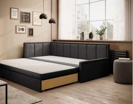 Canapé 3 places gauche convertible avec coffre en velours James