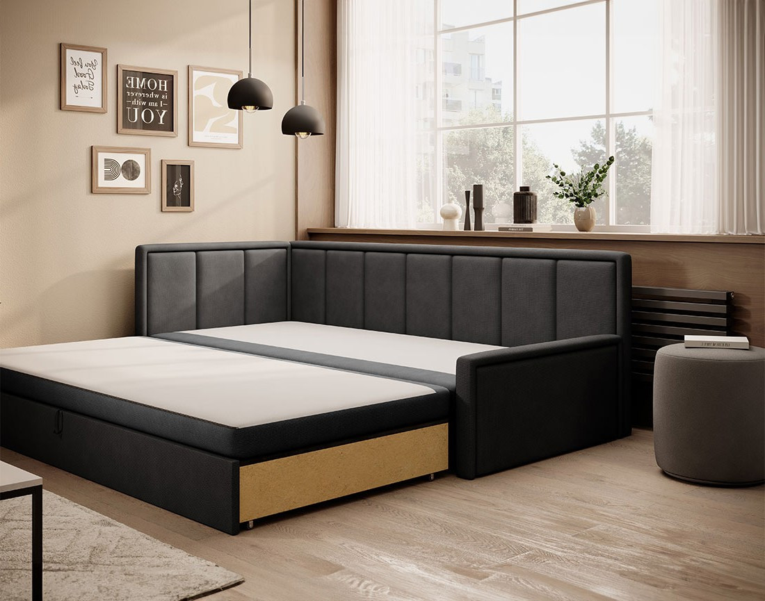 Canapé 3 places gauche convertible avec coffre en velours James