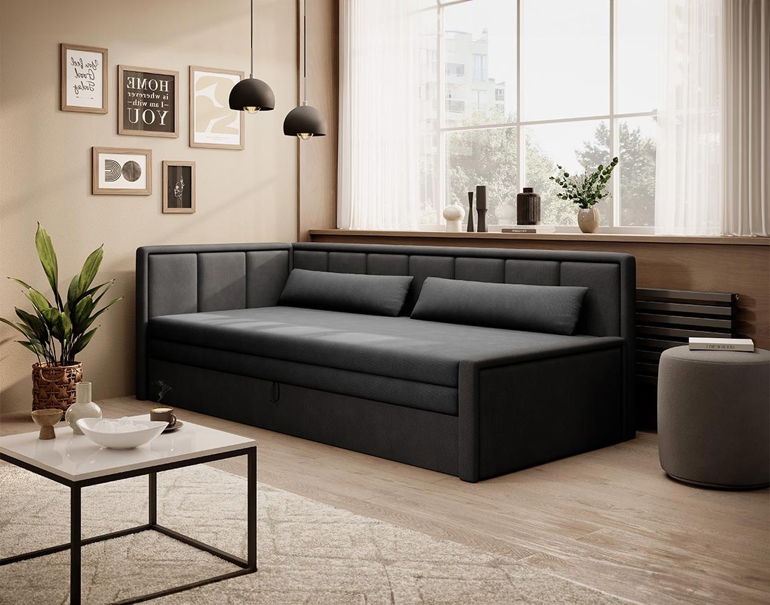 Canapé 3 places gauche convertible avec coffre en velours James