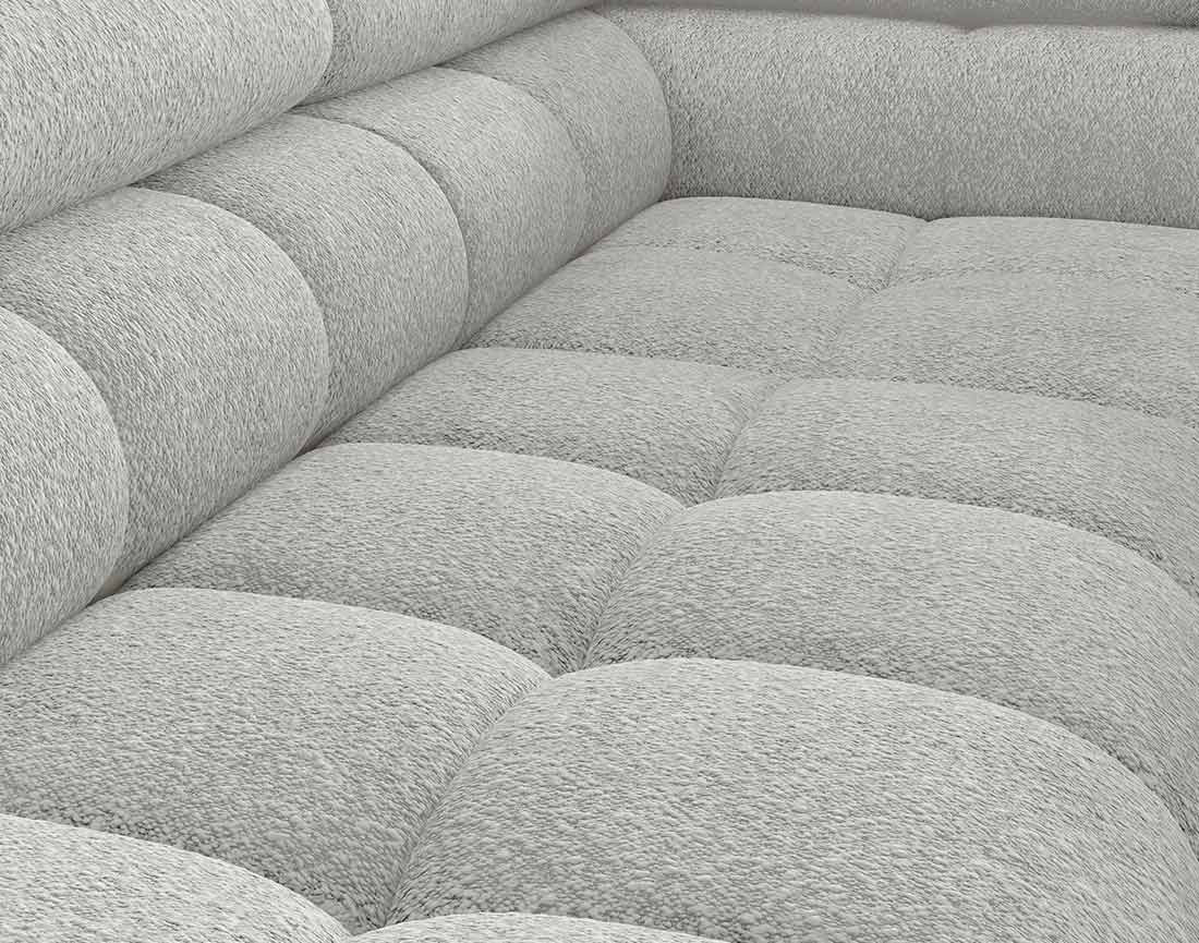 Canapé d'angle droit 5 places convertible avec coffre et têtières réglables en tissu bouclette Elisa