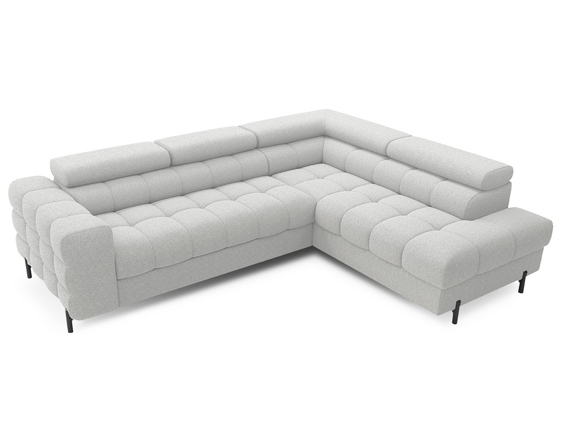 Canapé d'angle droit 5 places convertible avec coffre et têtières réglables en tissu bouclette Elisa