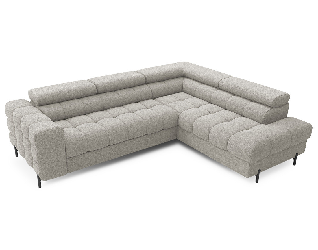 Canapé d'angle droit 5 places convertible avec coffre et têtières réglables en tissu bouclette Elisa