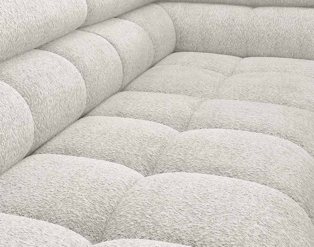 Canapé d'angle droit 5 places convertible avec coffre et têtières réglables en tissu bouclette Elisa