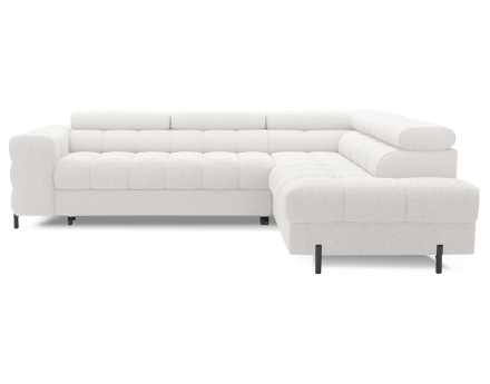 Canapé d'angle droit 5 places convertible avec coffre et têtières réglables en tissu bouclette Elisa