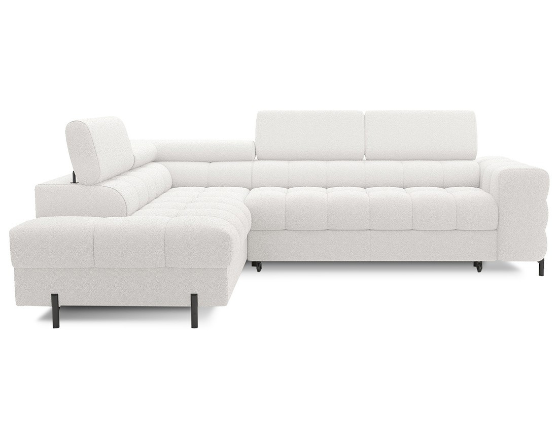 Canapé d'angle gauche 5 places convertible avec coffre et têtières réglables en tissu bouclette Elisa