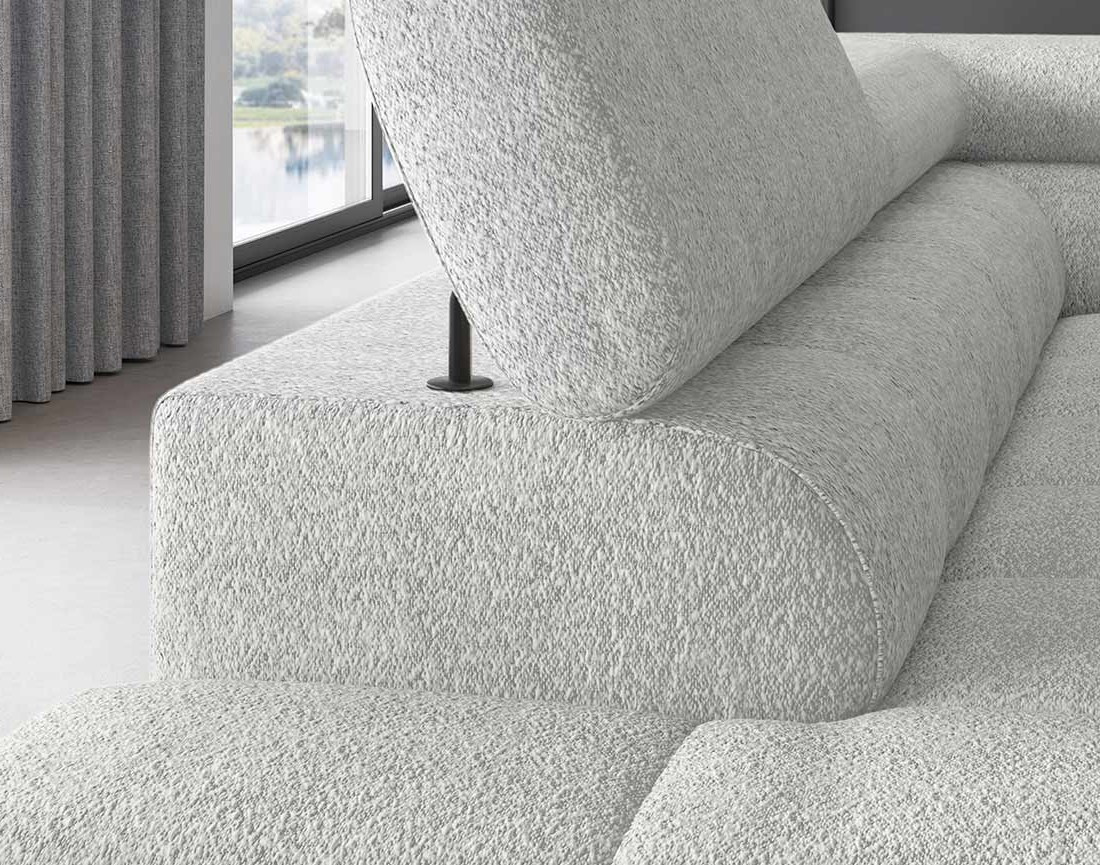 Canapé d'angle gauche 5 places convertible avec coffre et têtières réglables en tissu bouclette Elisa