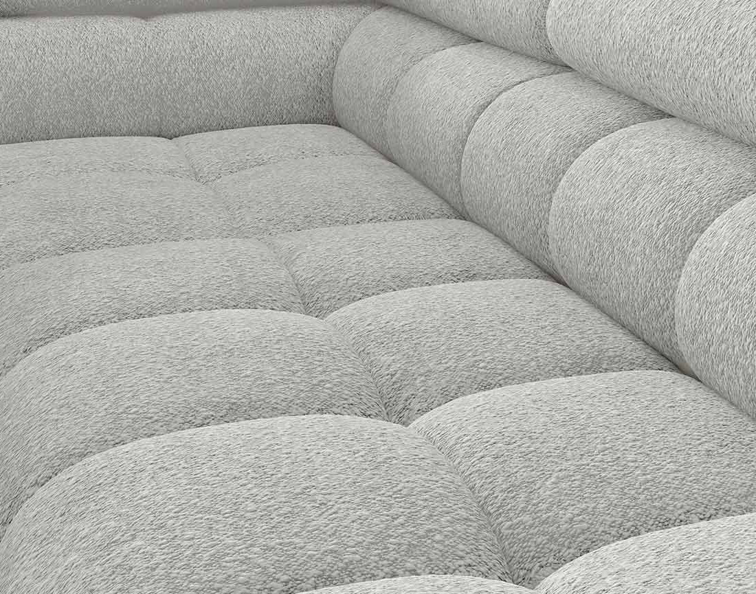 Canapé d'angle gauche 5 places convertible avec coffre et têtières réglables en tissu bouclette Elisa