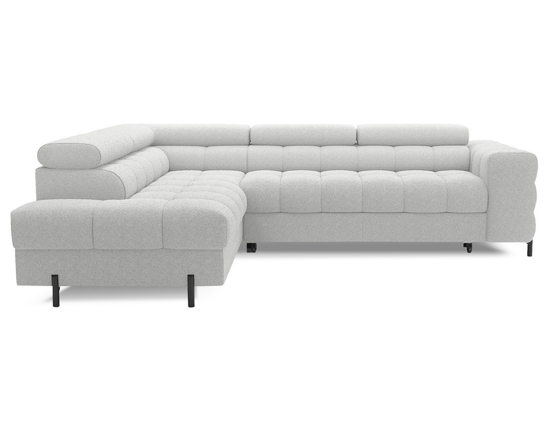 Canapé d'angle gauche 5 places convertible avec coffre et têtières réglables en tissu bouclette Elisa