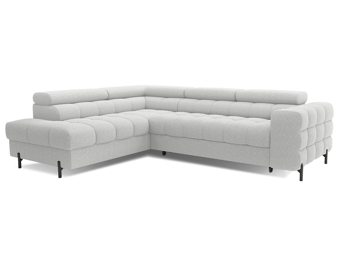 Canapé d'angle gauche 5 places convertible avec coffre et têtières réglables en tissu bouclette Elisa