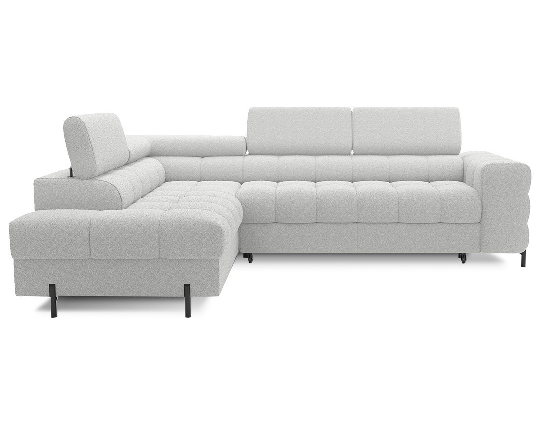 Canapé d'angle gauche 5 places convertible avec coffre et têtières réglables en tissu bouclette Elisa