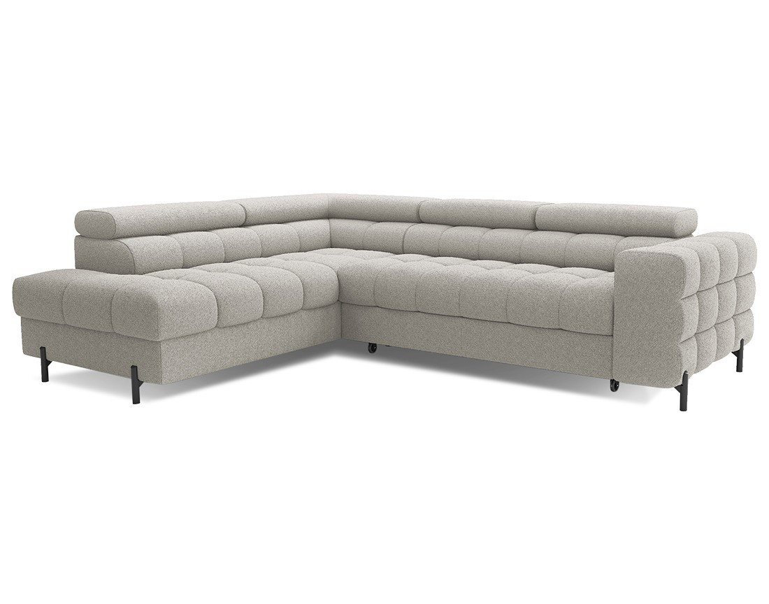 Canapé d'angle gauche 5 places convertible avec coffre et têtières réglables en tissu bouclette Elisa