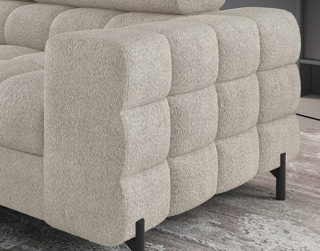 Canapé d'angle gauche 5 places convertible avec coffre et têtières réglables en tissu bouclette Elisa