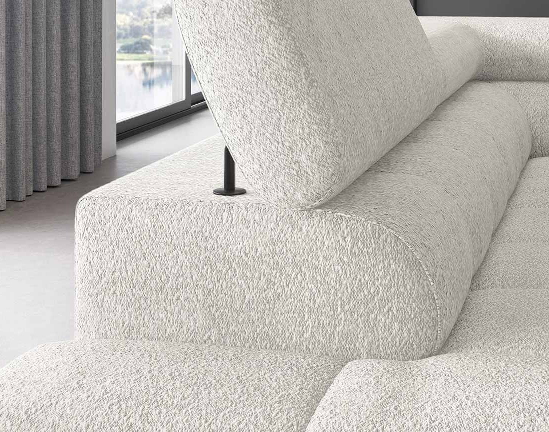 Canapé d'angle gauche 5 places convertible avec coffre et têtières réglables en tissu bouclette Elisa