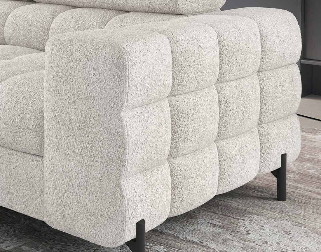 Canapé d'angle gauche 5 places convertible avec coffre et têtières réglables en tissu bouclette Elisa