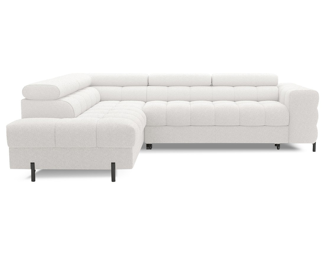 Canapé d'angle gauche 5 places convertible avec coffre et têtières réglables en tissu bouclette Elisa
