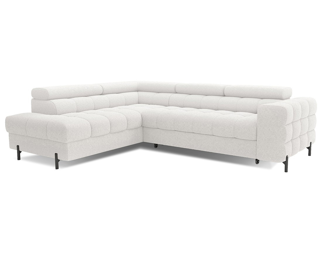 Canapé d'angle gauche 5 places convertible avec coffre et têtières réglables en tissu bouclette Elisa