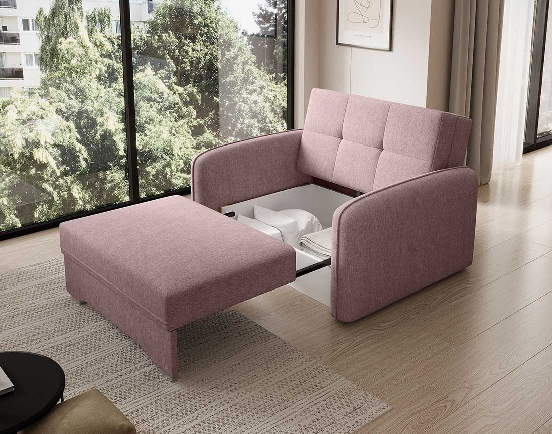 Fauteuil convertible avec coffre en velours Michelle