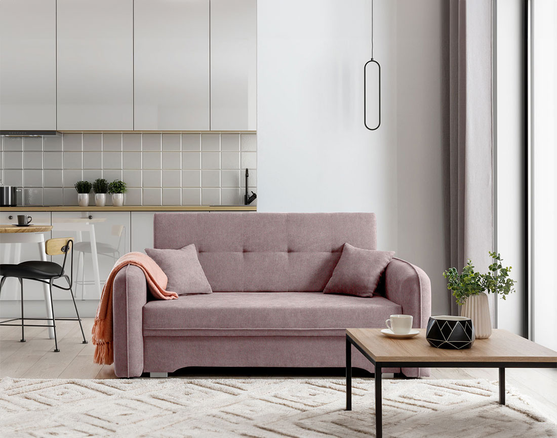 Canapé droit 3 places convertible avec coffre en velours Michelle