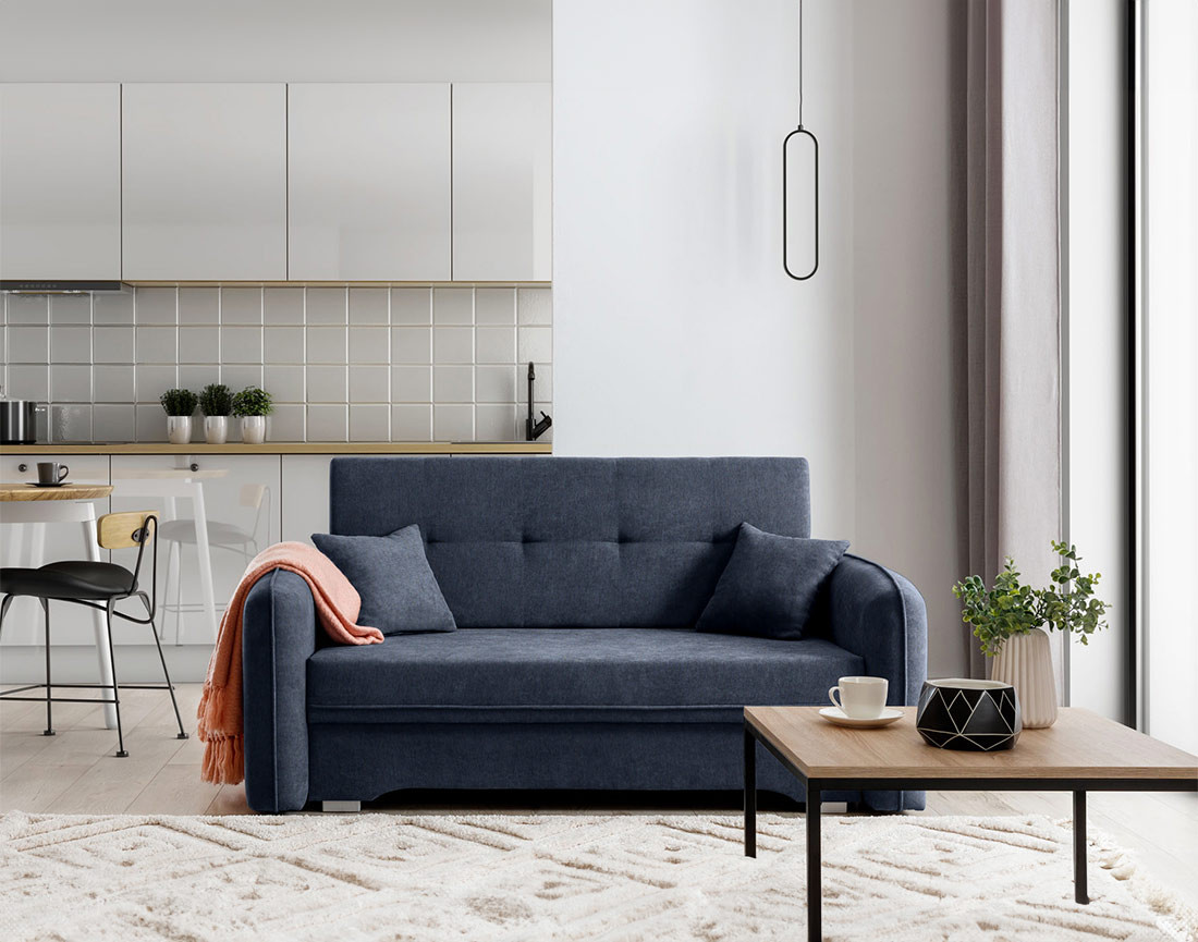 Canapé droit 3 places convertible avec coffre en velours Michelle