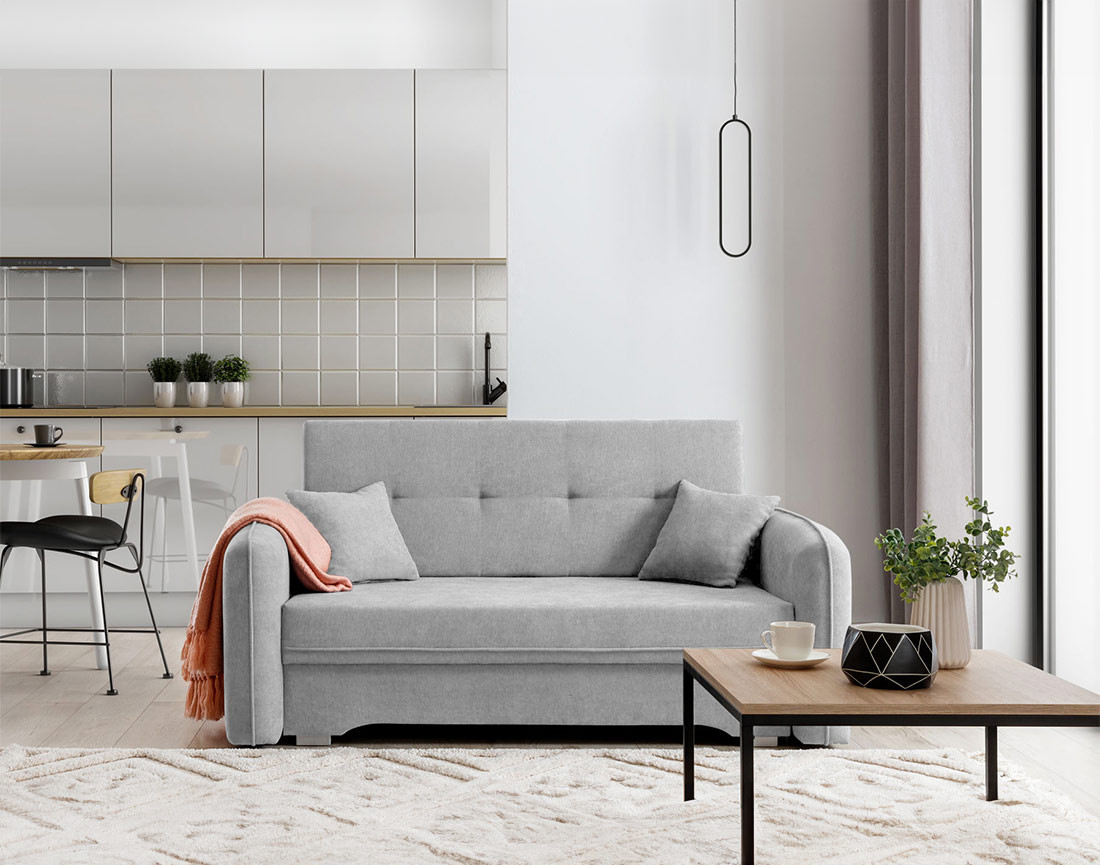 Canapé droit 3 places convertible avec coffre en velours Michelle