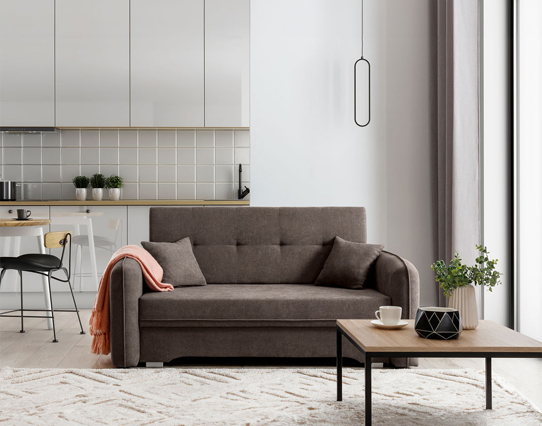 Canapé droit 3 places convertible avec coffre en velours Michelle