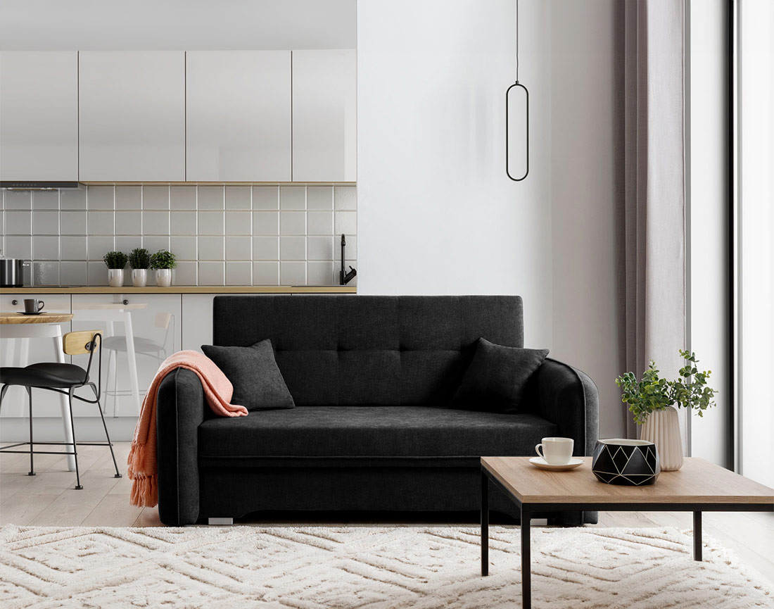 Canapé droit 3 places convertible avec coffre en velours Michelle