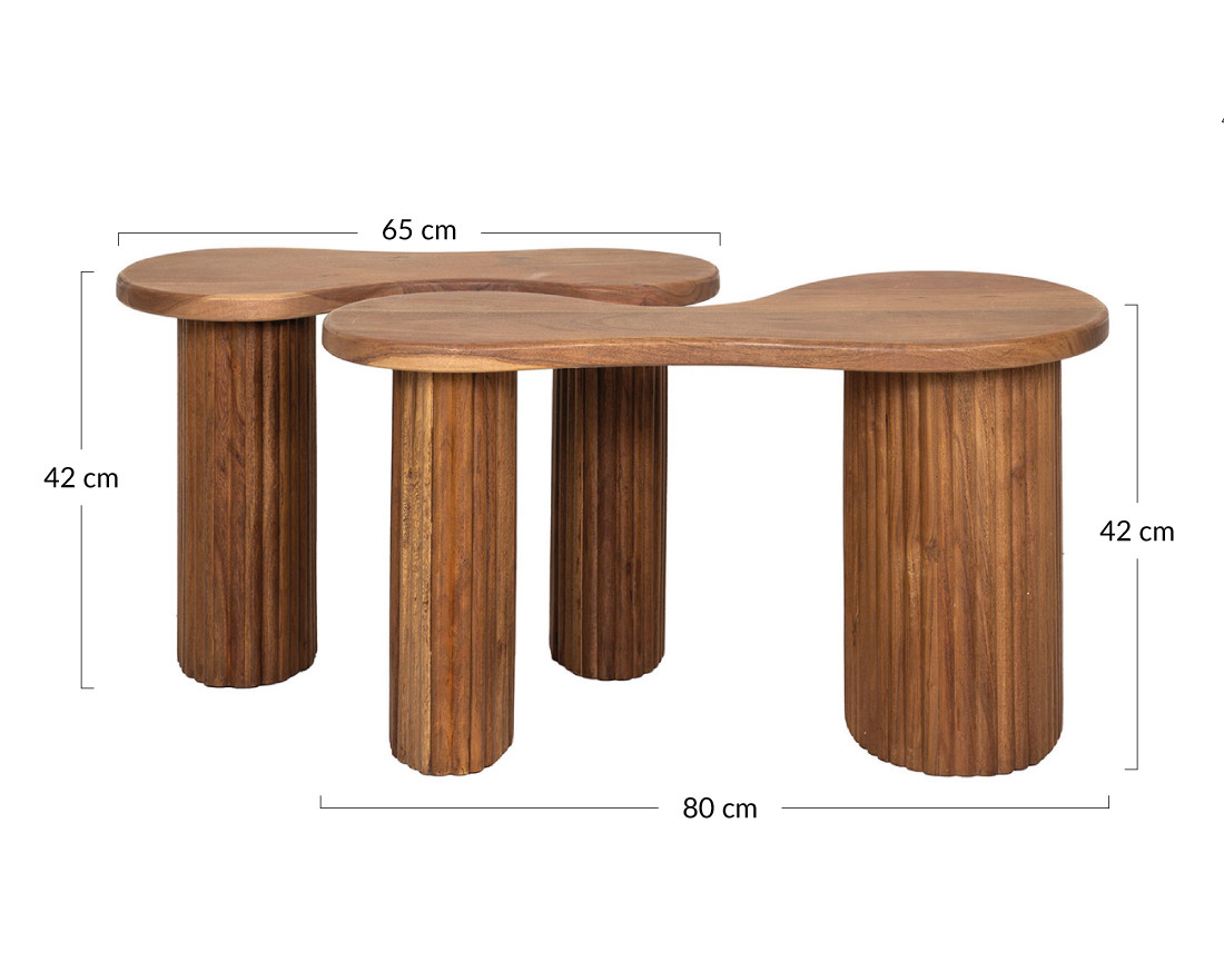 Lot de 2 tables basses bois massif d'acacia 80 et 65 cm Kamea