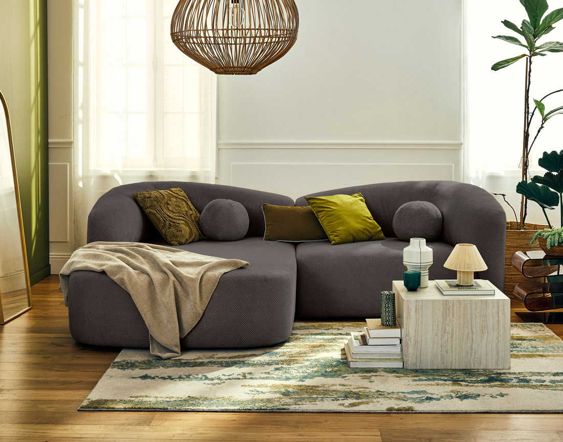 Canapé d'angle gauche 4 places en velours texturé Charles