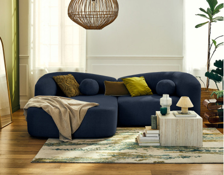 Canapé d'angle gauche 4 places en velours texturé Charles