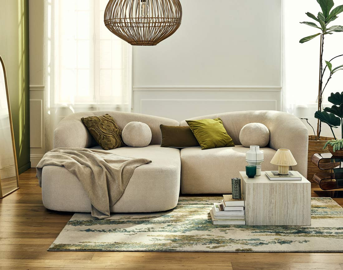 Canapé d'angle gauche 4 places en velours texturé Charles