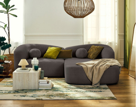 Canapé d'angle droit 4 places en velours texturé Charles