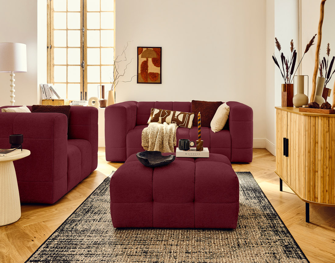 Canapé droit 2 places en tissu texturé Suzano