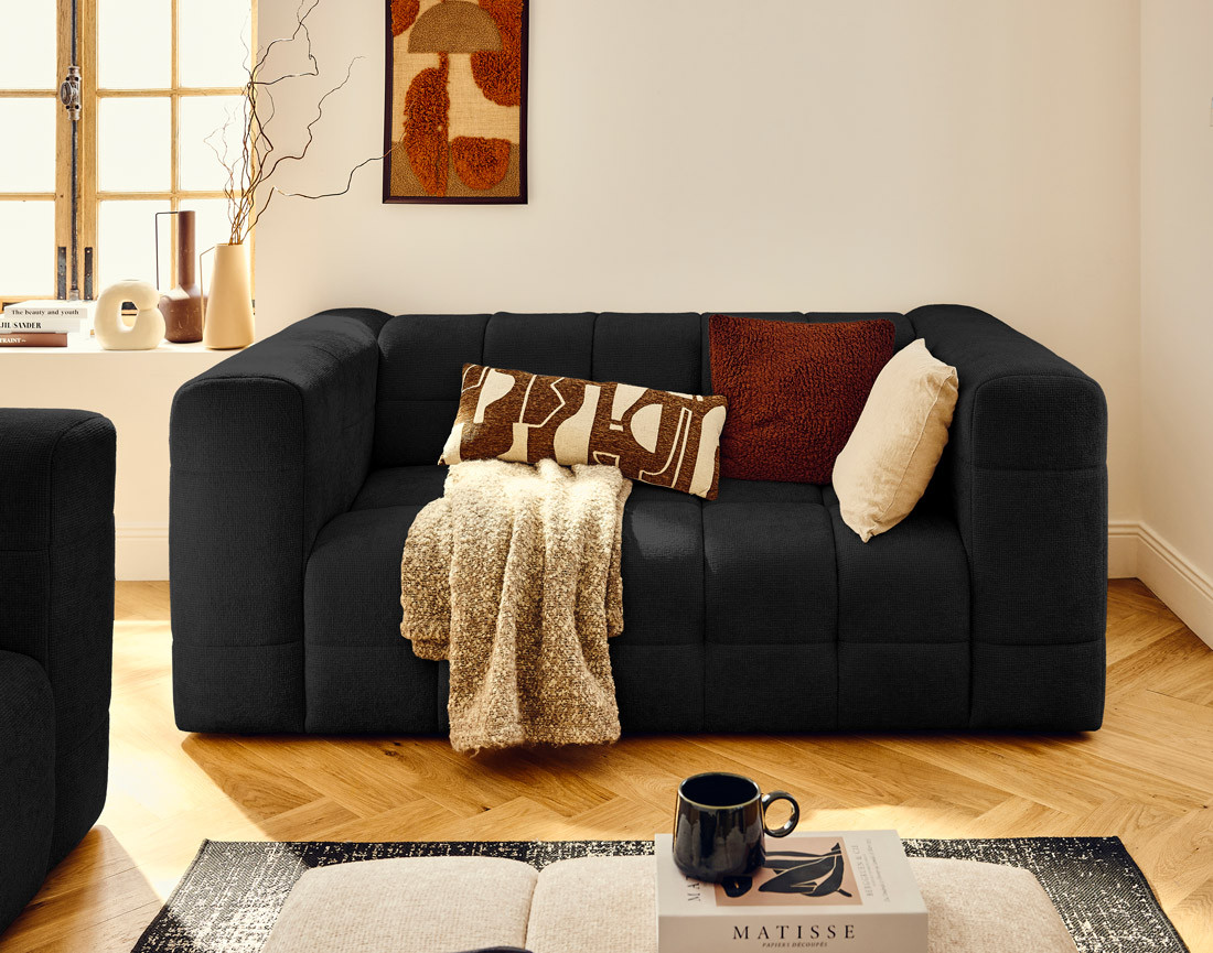 Canapé droit 2 places en tissu texturé Suzano