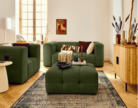 Canapé droit 2 places en tissu texturé Suzano