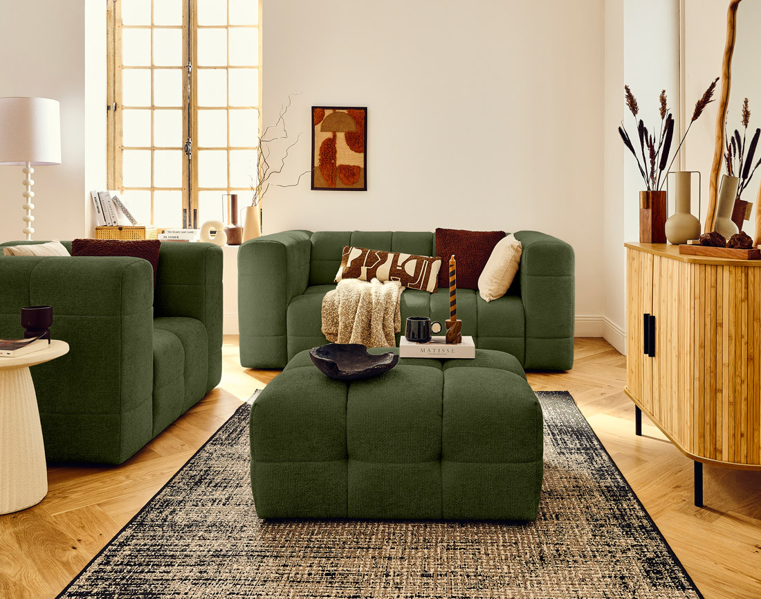 Canapé droit 2 places en tissu texturé Suzano