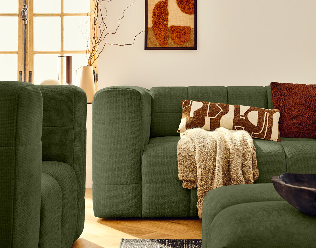 Canapé droit 2 places en tissu texturé Suzano