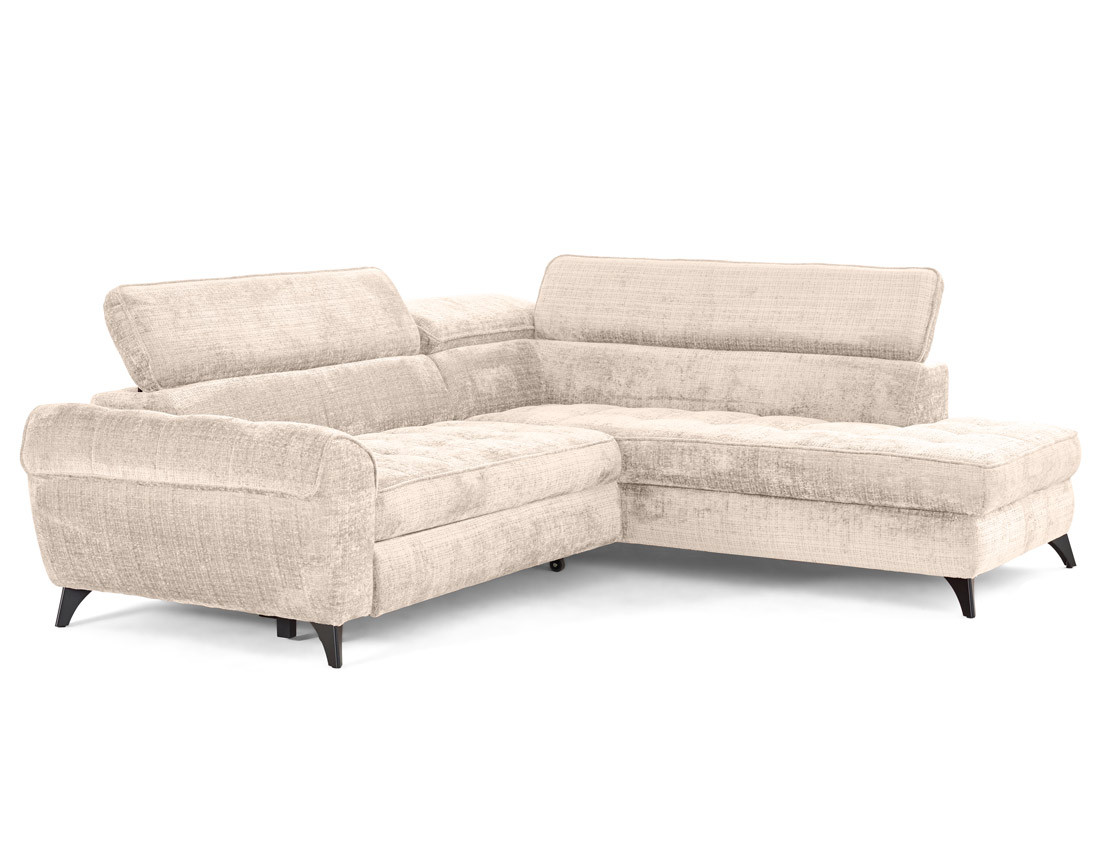 Canapé d'angle droit convertible avec coffre en velours texturé Marlo