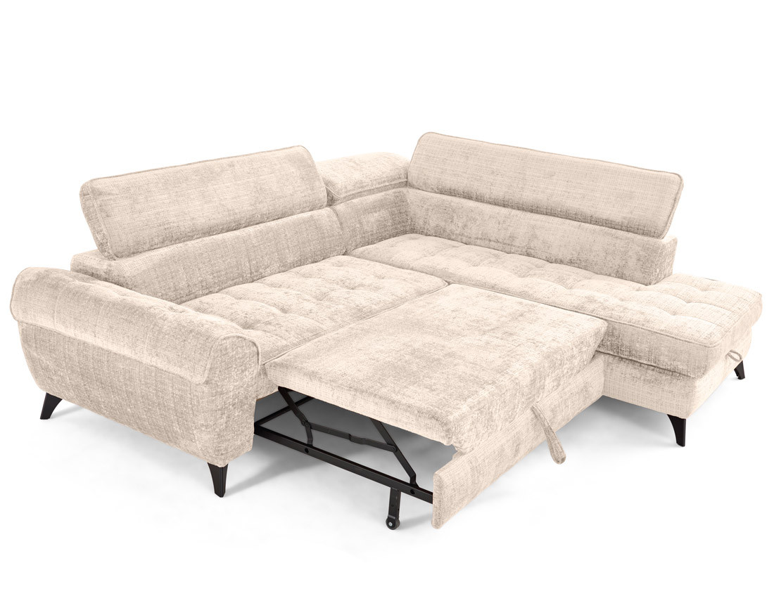 Canapé d'angle droit convertible avec coffre en velours texturé Marlo