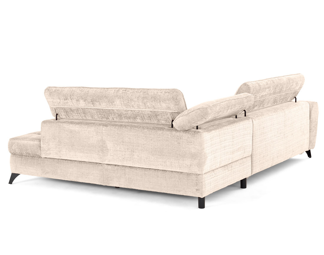 Canapé d'angle droit convertible avec coffre en velours texturé Marlo