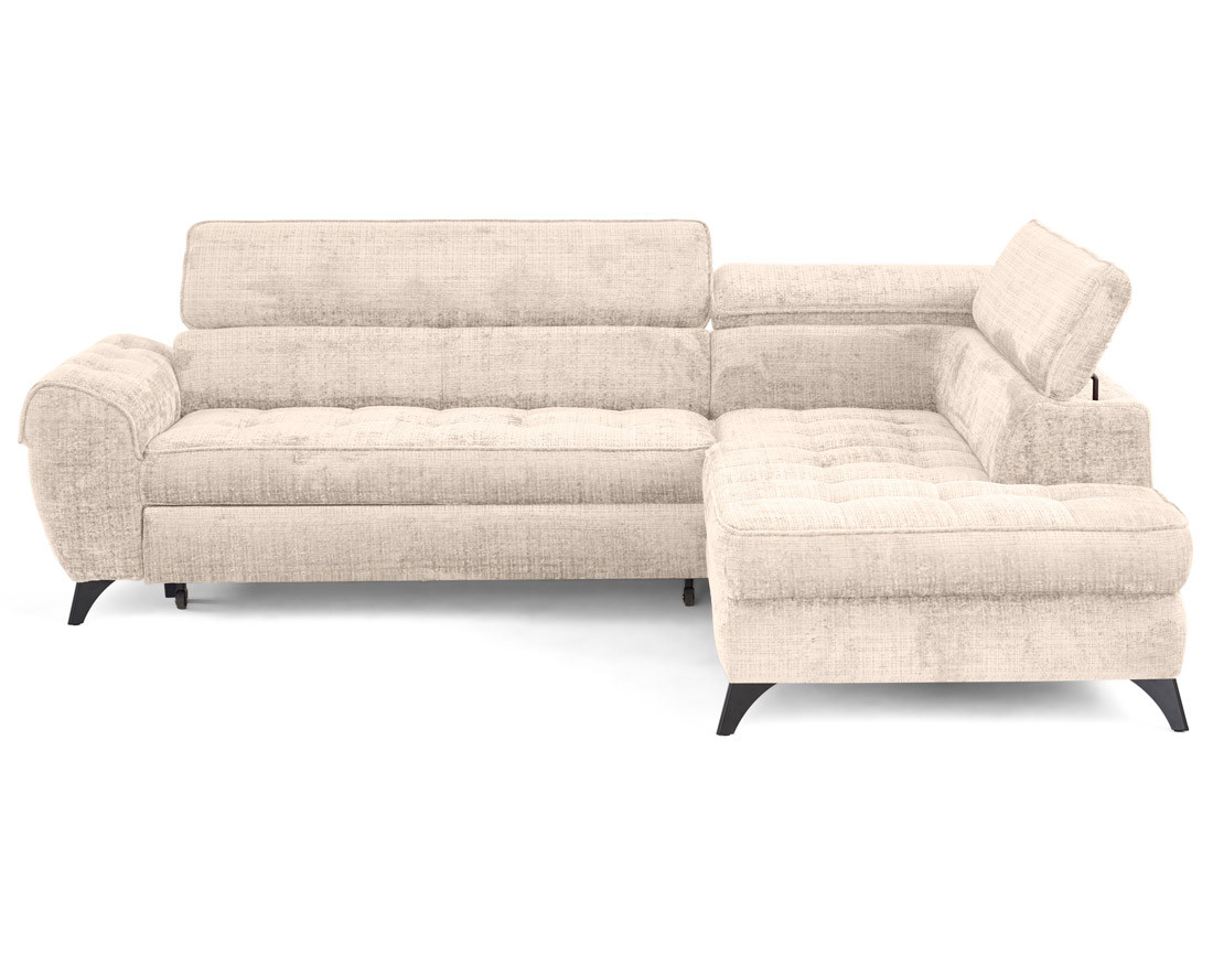 Canapé d'angle droit convertible avec coffre en velours texturé Marlo