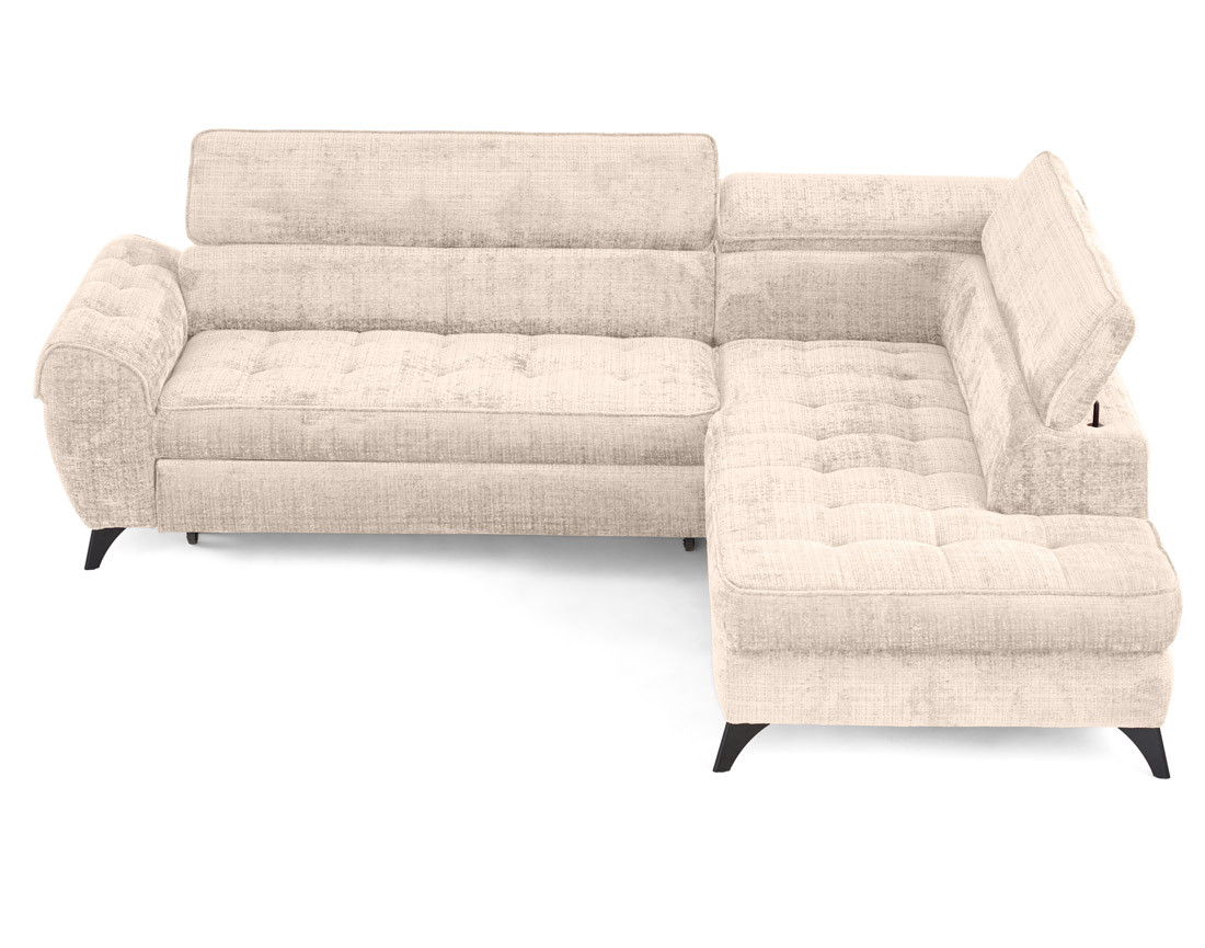 Canapé d'angle droit convertible avec coffre en velours texturé Marlo