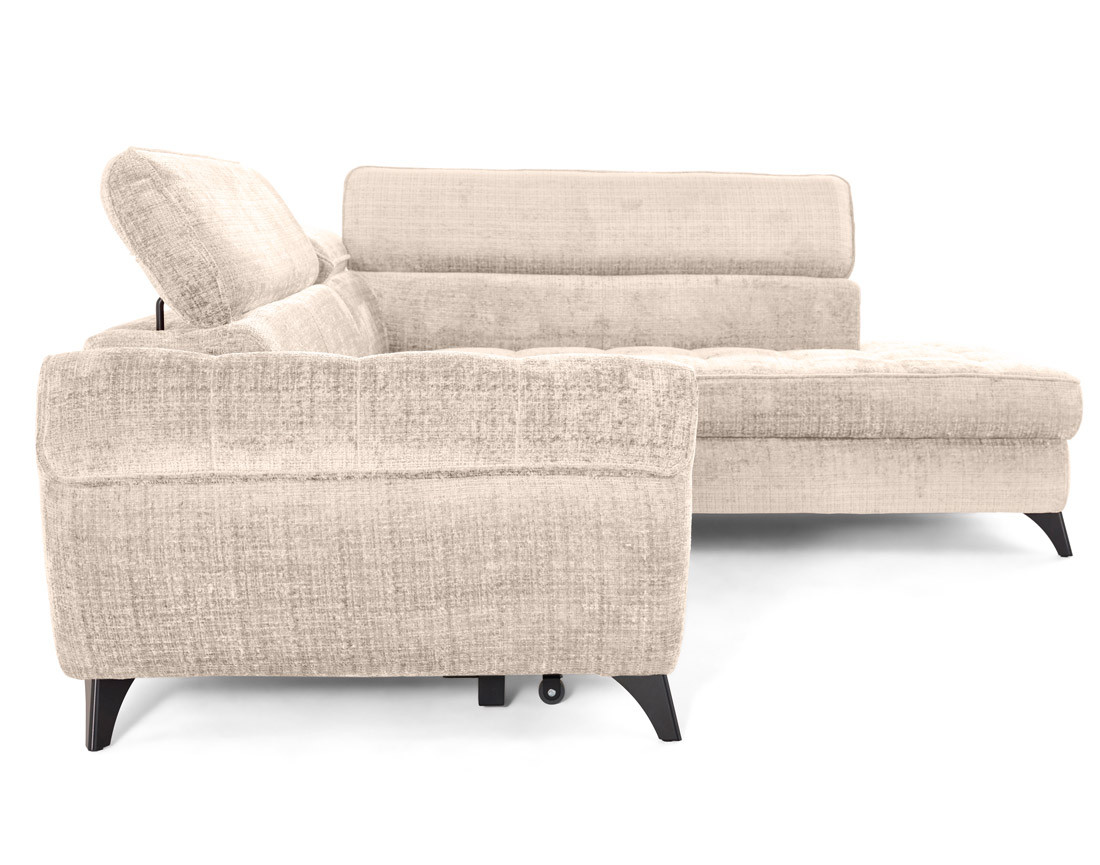 Canapé d'angle droit convertible avec coffre en velours texturé Marlo