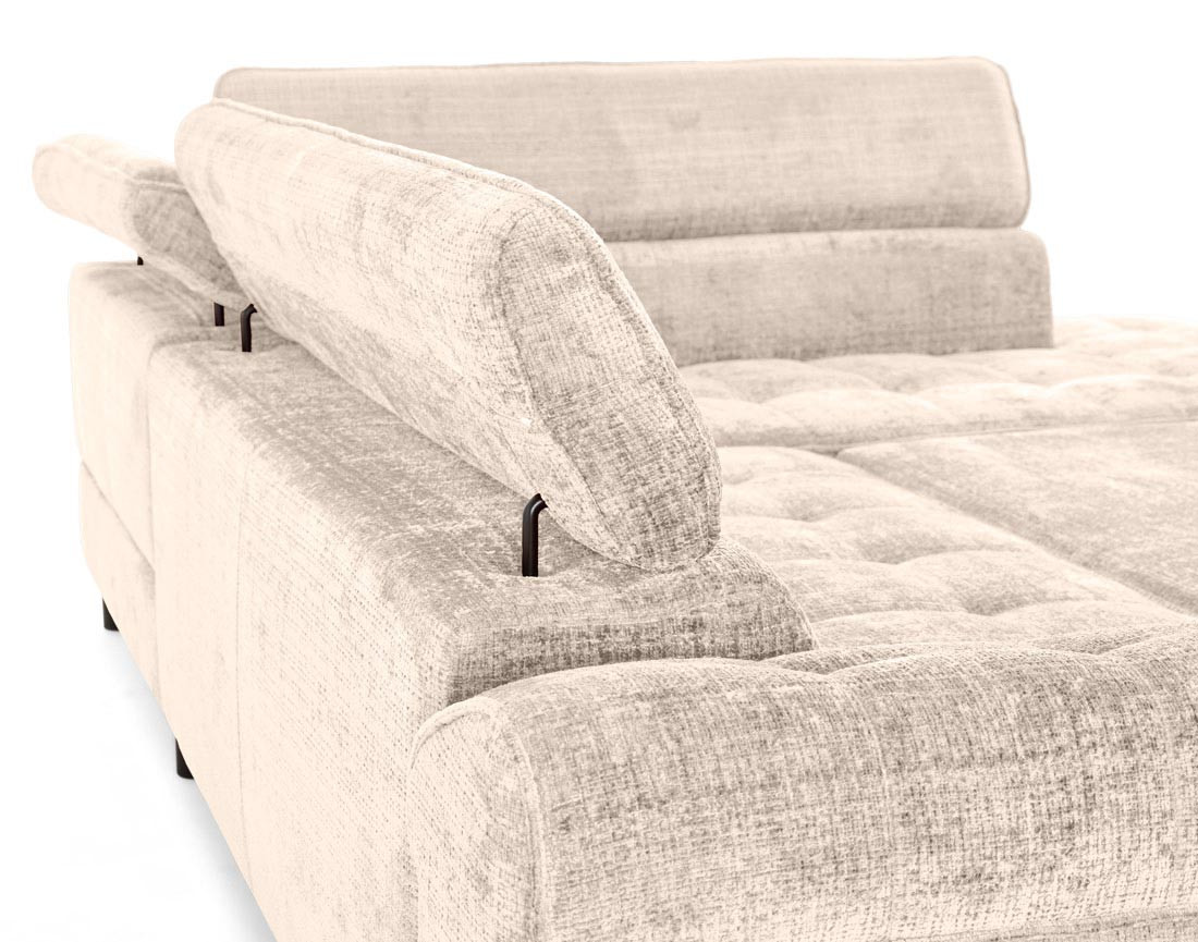 Canapé d'angle droit convertible avec coffre en velours texturé Marlo