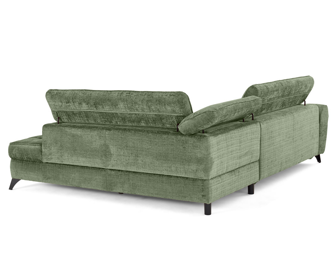 Canapé d'angle droit convertible avec coffre en velours texturé Marlo