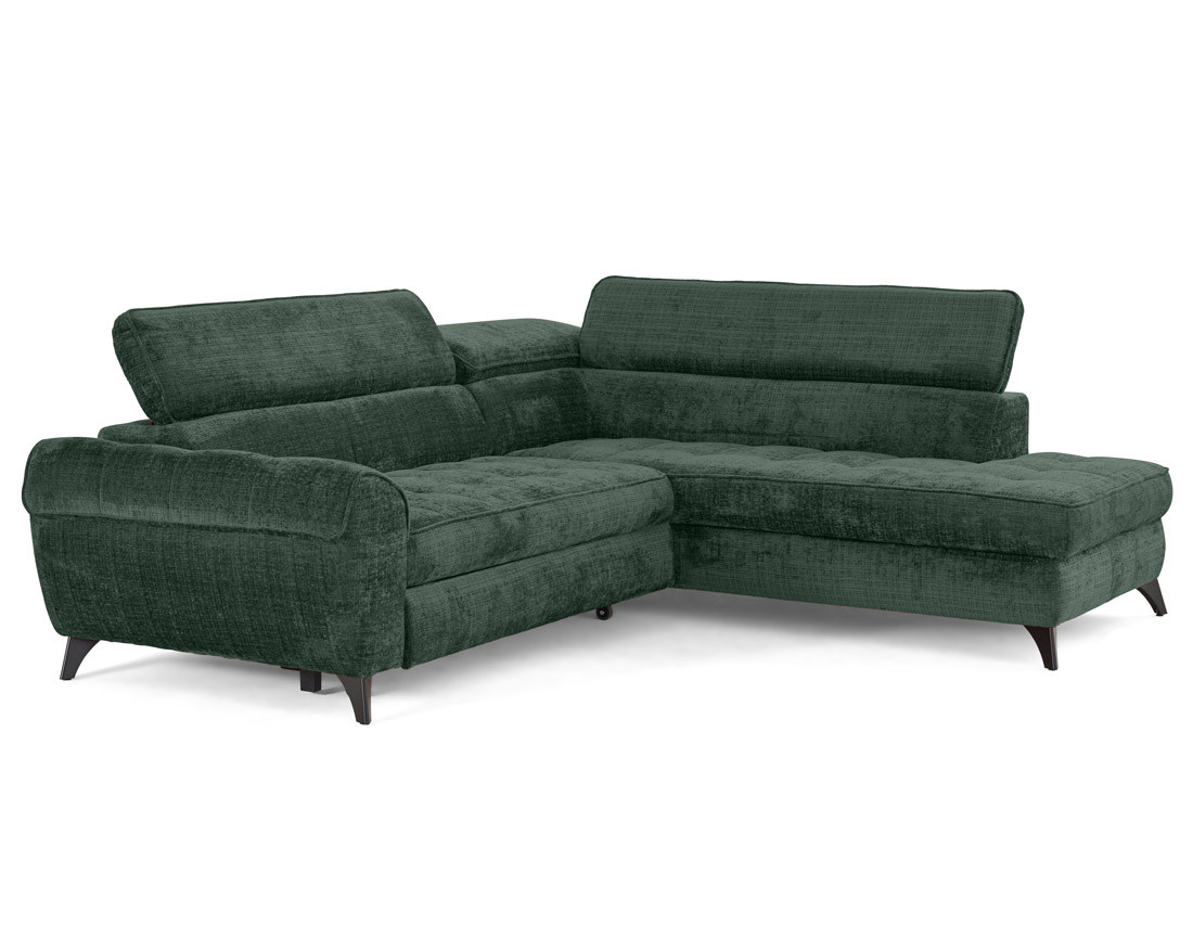 Canapé d'angle droit convertible avec coffre en velours texturé Marlo