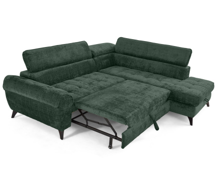 Canapé d'angle droit convertible avec coffre en velours texturé Marlo