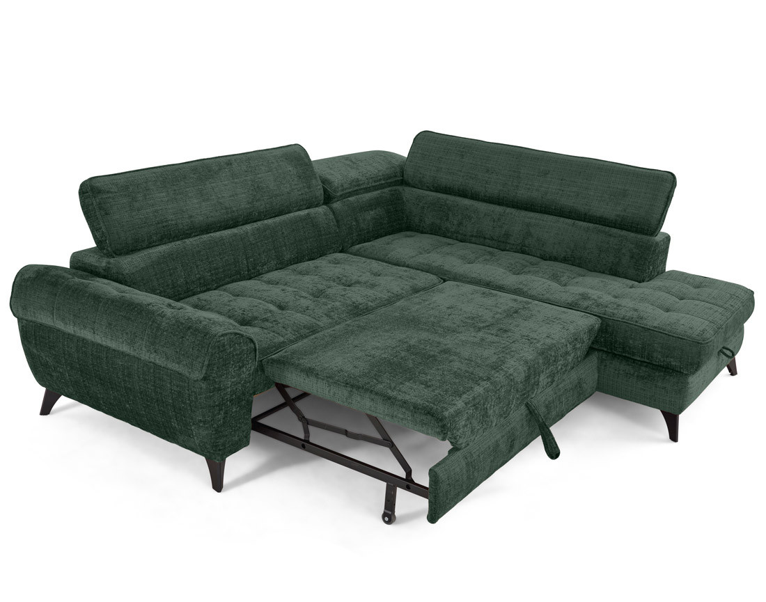 Canapé d'angle droit convertible avec coffre en velours texturé Marlo