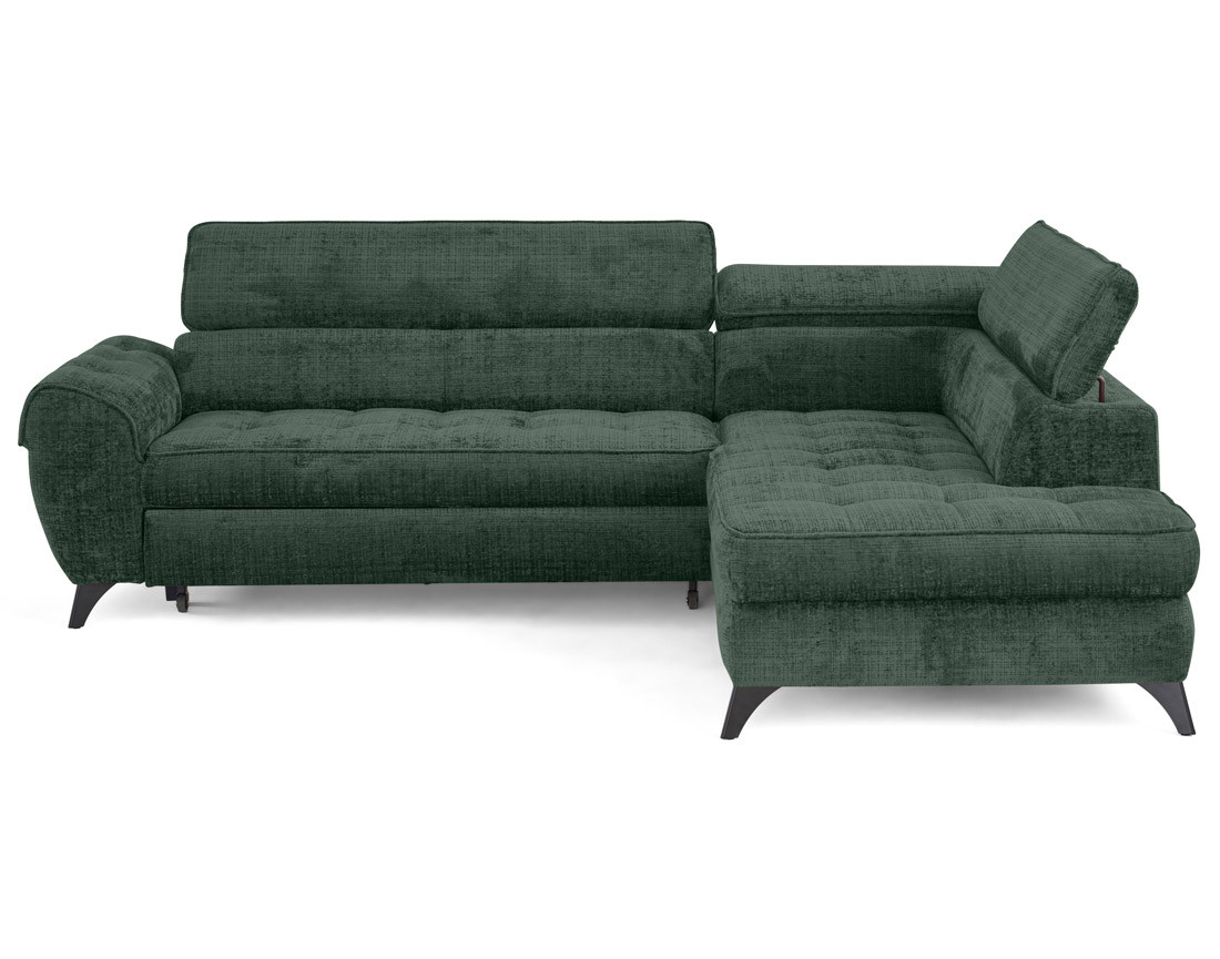 Canapé d'angle droit convertible avec coffre en velours texturé Marlo